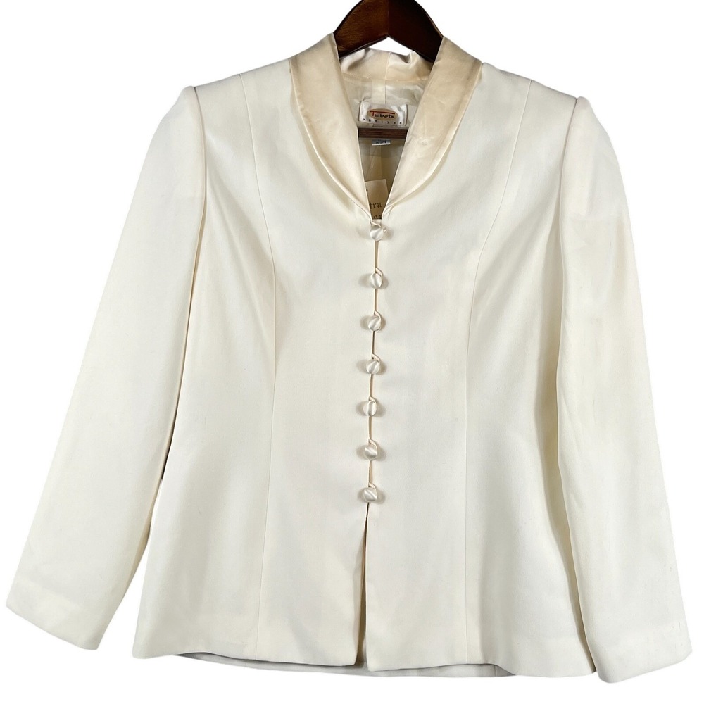 VINTAGE Talbots Petite Women 6P Ivory Silk Trim Bridal Wedding Blazer Jacket USA